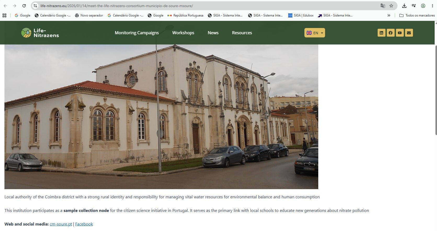 Integração do Município de Soure no projeto europeu LIFE-Nitrazens, reforçando o compromisso com a proteção da qualidade da água, a prevenção da poluição por nitratos e a promoção de uma gestão sustentável dos recursos hídricos.