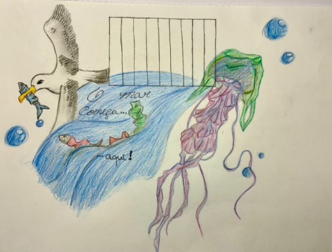 Título: Simbiose tóxica.<br />
Legenda: Metamorfose artificial: a vida marinha a assumir a forma dos nossos resíduos. Que peixe restará para ver o fundo do mar?