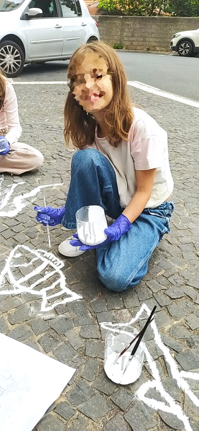 Aplicação dos contornos com tinta