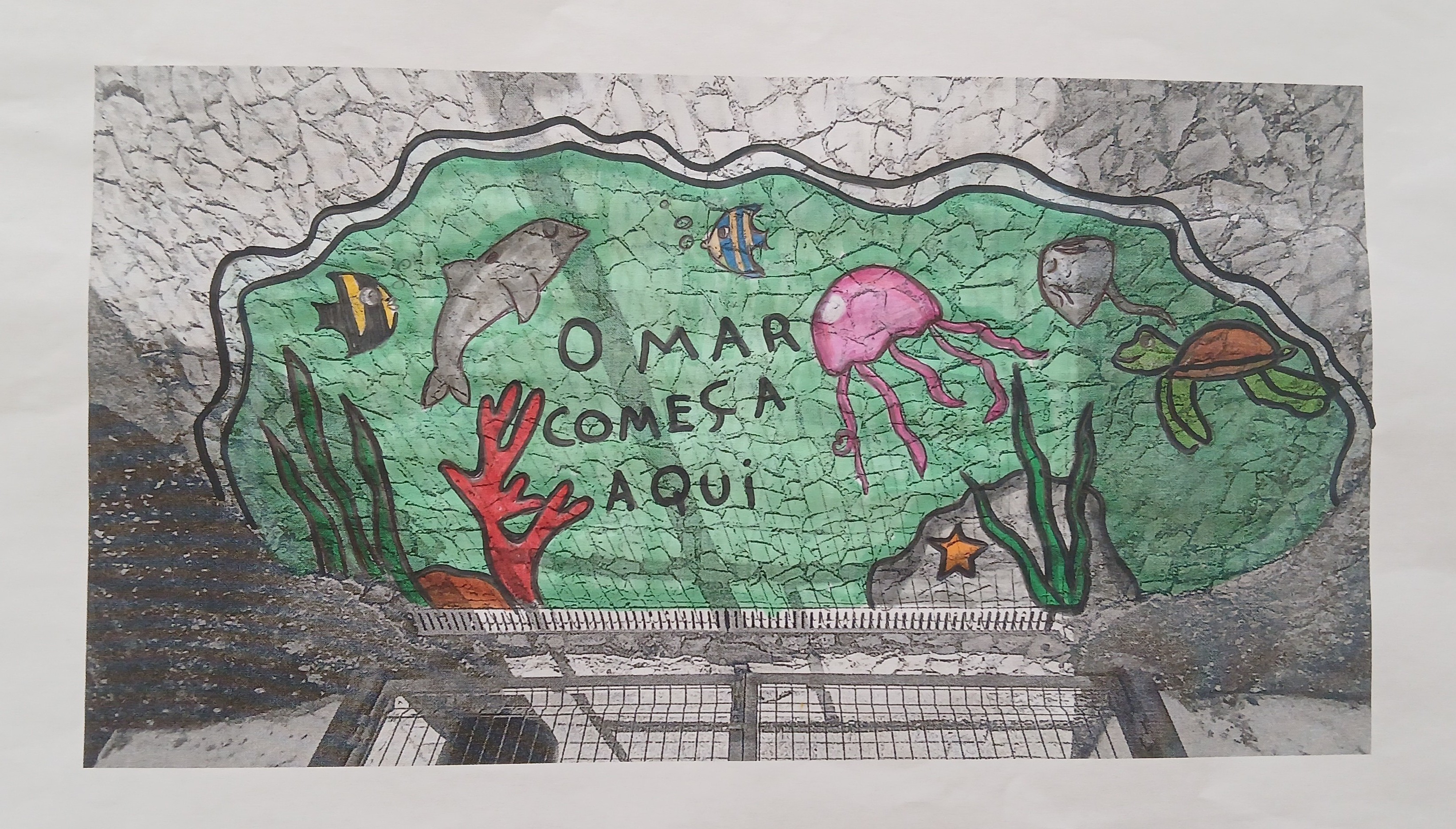 Processo de construção da pintura da sarjeta.