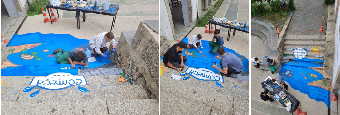 Projeto na fase final, onde já se pode observar o desenho final. Está muito bonita a nossa sarjeta. Esperamos, com isso poder sensibilizar os alunos para o problema da poluição e dos micro plásticos, no mar e oceanos.